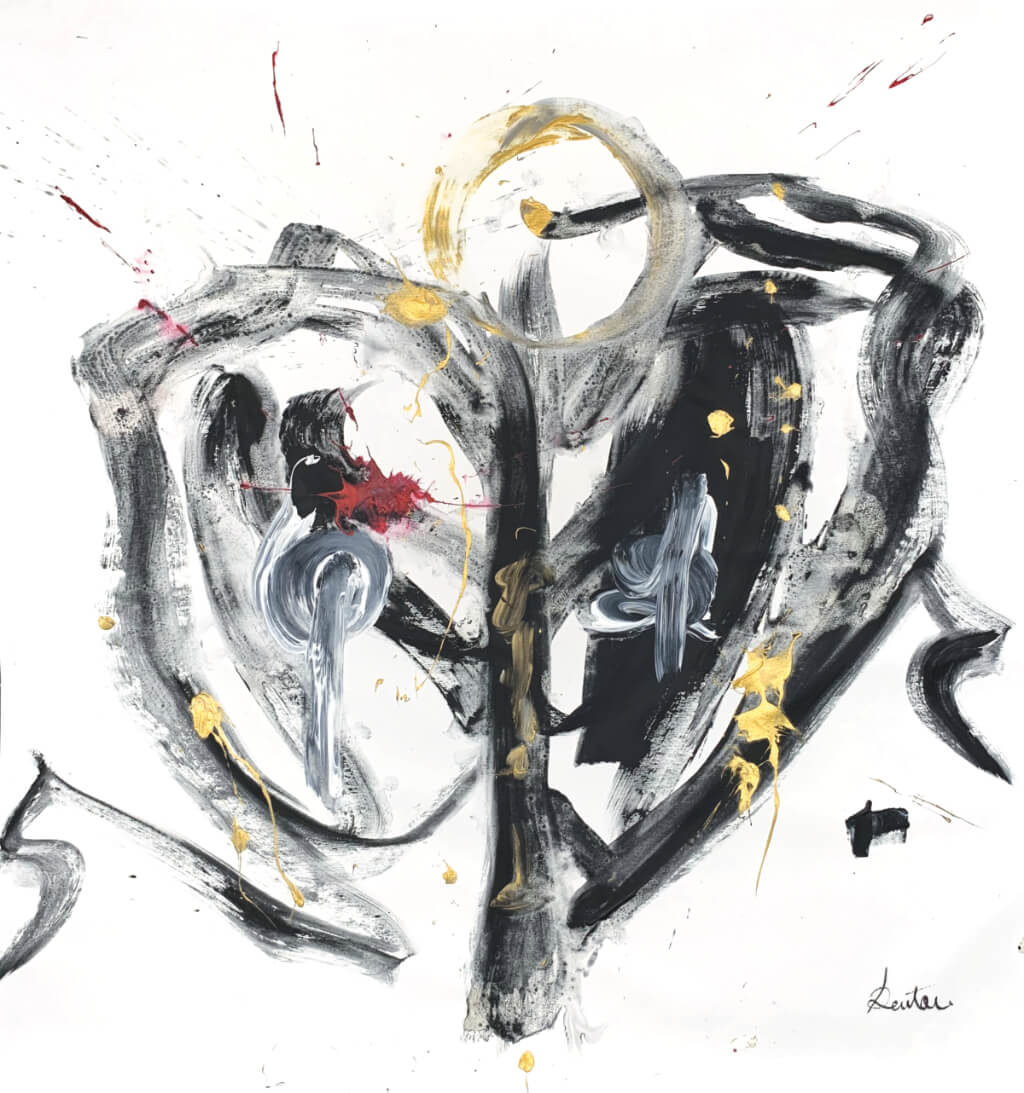 Both of Me, Finally — black, grey and gold gestures on white
