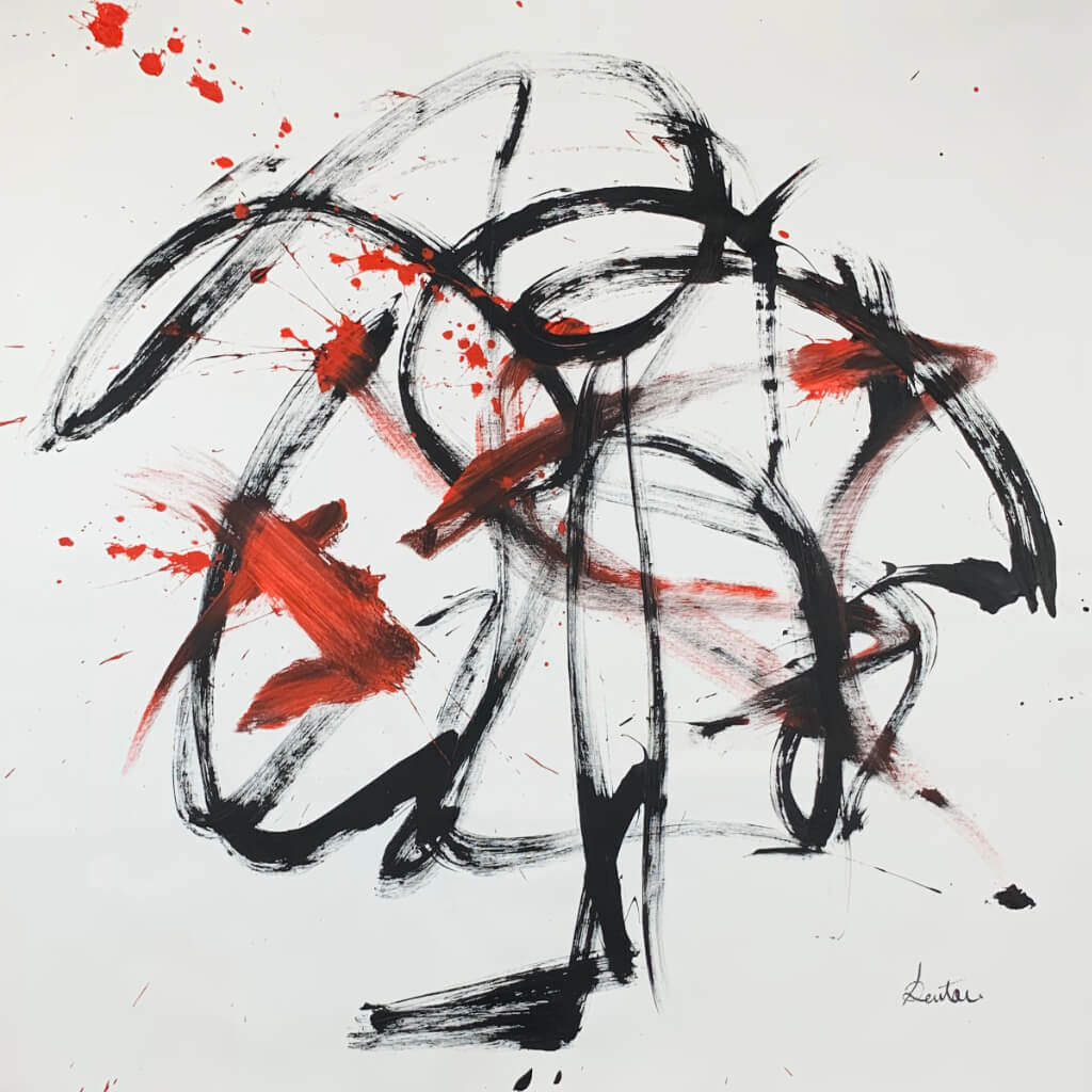 Unapologetically — black and red gestures on white